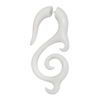Load image into Gallery viewer, A white Fake Piercing Bone Edelstahl Ohrring in a spiral shape with star and spike details, featuring a smooth, glossy finish—ideal for stylish fake piercings without the need for real holes.
