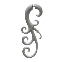 Load image into Gallery viewer, The white Fake Ohr Piercing Bone Knochen Edelstahl features swirling spiral arms and a split top, resembling an abstract hook—ideal as a decorative piece or to mimic Organic Piercing Ohrringe for fake lobe piercings.
