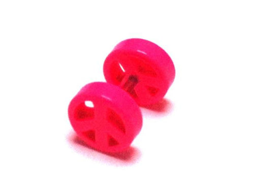 Fake Piercing Plug Tunnel Ohrstecker Unisex Kunststoff pink Peace Zeichen Schmuck klein