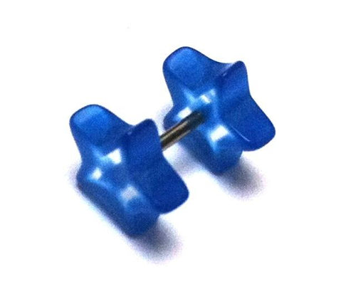 Fake Piercing Plug Tunnel Ohrstecker Unisex Kunststoff blau Schmuck Sterne
