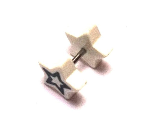 Fake Piercing Plug Tunnel Ohrstecker Unisex Kunststoff schwarz weiß Schmuck Sterne