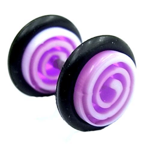 Fake Piercing Plug Tunnel Ohrstecker Unisex Acryl Scheibe Schmuck Gummiring pink weiß Spirale 10 mm