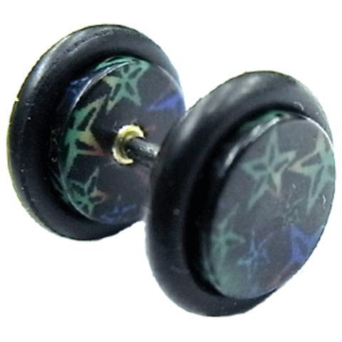 Fake Piercing Plug Tunnel Ohrstecker Unisex Acryl Scheibe Schmuck Gummiring 10 mm Sterne bunt schwarz