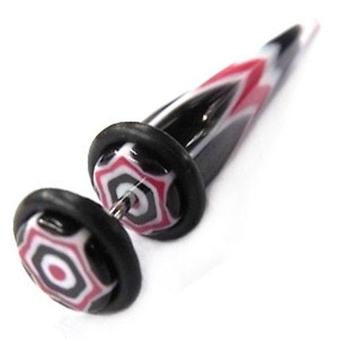 Fake Piercing Expander Zacken Blume rot schwarz Dehnungsstab Straight Dehnstab Unisex Ohrstecker