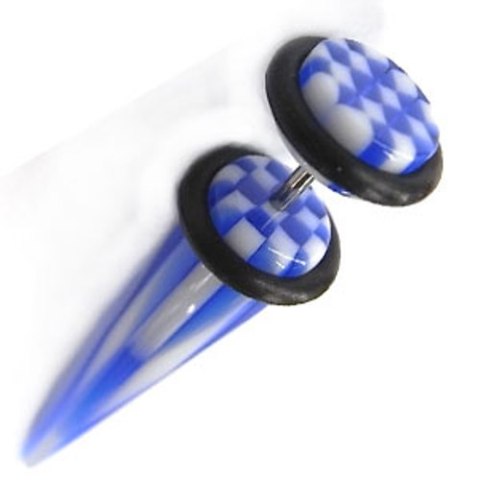 Fake Piercing Expander Zacken Schachbrett blau Dehnungsstab Straight Dehnstab Unisex Ohrstecker