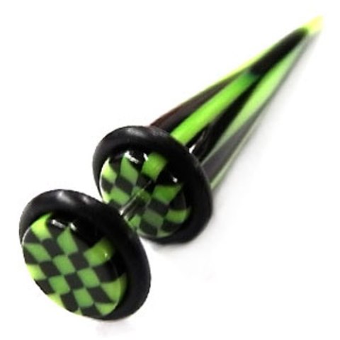 Fake Piercing Expander Zacken Schachbrett grün Dehnungsstab Straight Dehnstab Unisex Ohrstecker