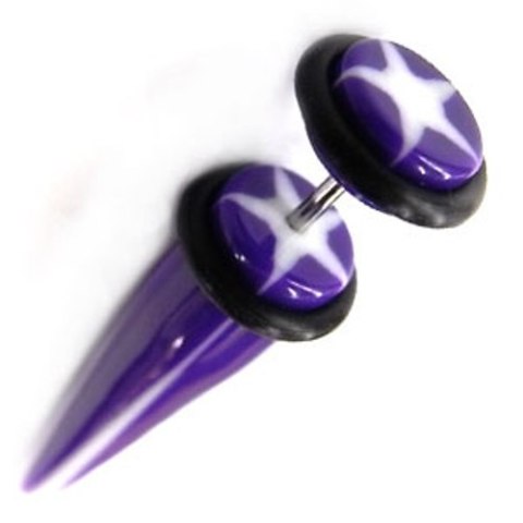 Fake Piercing Expander Zacken Stern lila Dehnungsstab Straight Dehnstab Unisex Ohrstecker