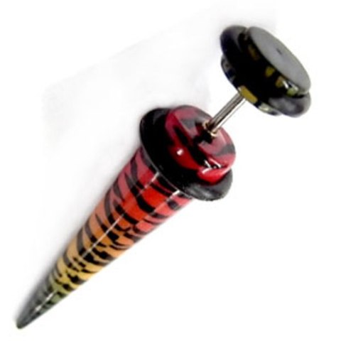 Fake Piercing Expander Tier Muster gelb rot grün Dehnungsstab Straight Dehnstab Unisex Ohrstecker