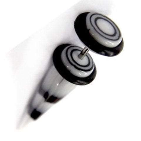 Fake Piercing Expander schwarz weiß Kreise Dehnungsstab Straight Dehnstab Unisex Ohrstecker