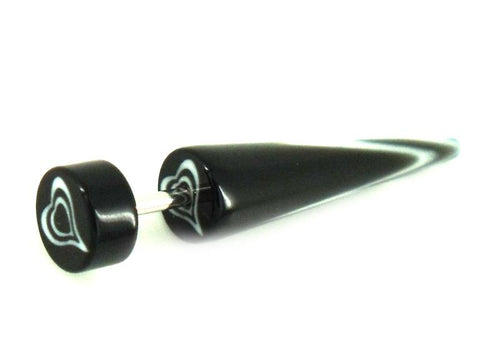 Herz schwarz weiß Fake Piercing Expander Dehnungsstab Straight Dehnstab Unisex Acryl