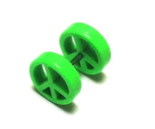 Fake Piercing Plug Tunnel Ohrstecker Unisex Kunststoff grün Peace Zeichen Schmuck
