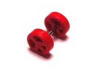 Load image into Gallery viewer, Fake Piercing Plug Tunnel Ohrstecker Unisex Kunststoff rot Peace Zeichen Schmuck
