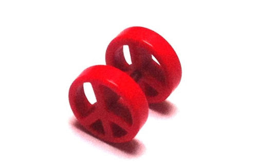 Fake Piercing Plug Tunnel Ohrstecker Unisex Kunststoff rot Peace Zeichen Schmuck