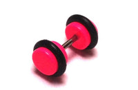 Load image into Gallery viewer, Fake Piercing Plug Tunnel Ohrstecker Unisex Kunststoff pink Scheibe Schmuck Gummiring
