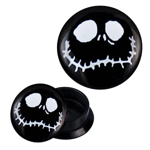 Schraub Plug Acryl schwarz weiß Gespenst Gesicht Naht Piercing Ohrschmuck