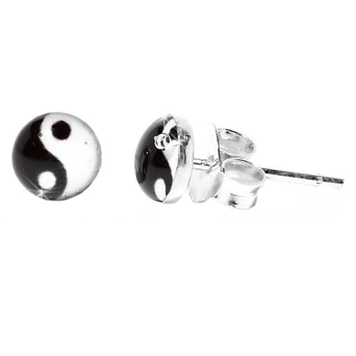 Silberohrstecker Yin Yang Ohrstecker Glas Sterling Silber Unisex Ohrringe Schmuck
