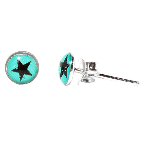 Silberohrstecker Türkis Schwarz Stern Ohrstecker Glas Sterling Silber Unisex Ohrringe Schmuck