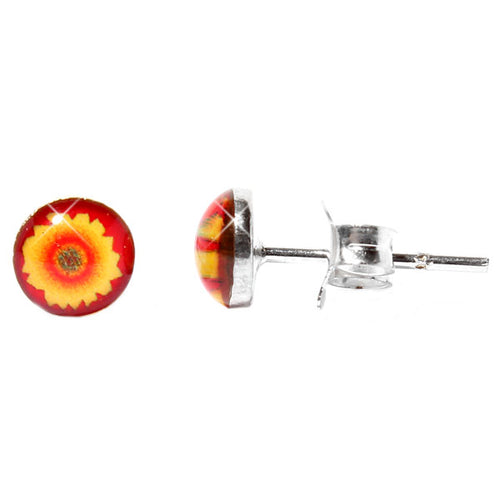 Silberohrstecker dreifarbige Blume Rot Gelb Ohrstecker Glas Sterling Silber Damen Ohrringe Schmuck
