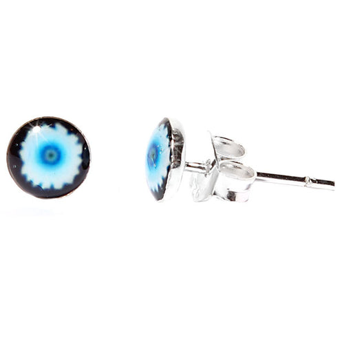 Silberohrstecker dreifarbige Blume Blau Schwarz Ohrstecker Glas Sterling Silber Damen Ohrringe Schmuck