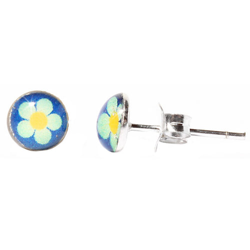 Silberohrstecker Gelb Grün Blau Blume Ohrstecker Glas Sterling Silber Damen Ohrringe Schmuck