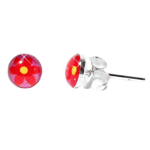 Silberohrstecker Gelb Rot Pink Blume Ohrstecker Glas Sterling Silber Damen Ohrringe Schmuck