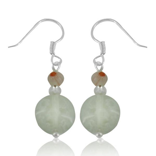 Muranoglas Ohrringe 18 mm Perle Scheibe bunt weiß Blumen 925er Sterling Silber Glas