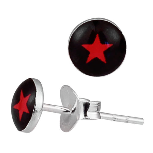 Silberohrstecker Stern rot schwarz Ohrstecker Glas 925 Sterling Silber Unisex Ohrringe Schmuck