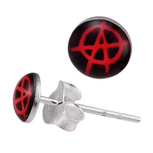 Silberohrstecker Anarchie rot schwarz Ohrstecker Glas 925 Sterling Silber Unisex Ohrringe Schmuck