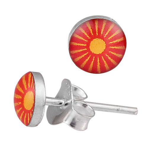 Silberohrstecker Sonne gelb rot Ohrstecker Glas 925 Sterling Silber Unisex Ohrringe Schmuck