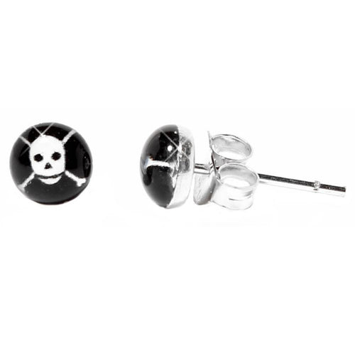 Silberohrstecker Totenkopf Weiß Pirat Ohrstecker Glas Sterling Silber Unisex Ohrringe Schmuck