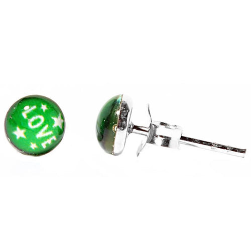 Silberohrstecker Grün Love Schrift Ohrstecker Glas Sterling Silber Damen Ohrringe Schmuck