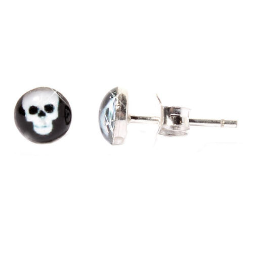 Silberohrstecker Totenkopf Totenschädel Ohrstecker Glas Sterling Silber Unisex Ohrringe Schmuck