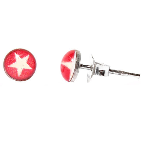 Silberohrstecker Stern Rot Weiß Ohrstecker Glas Sterling Silber Unisex Ohrringe Schmuck