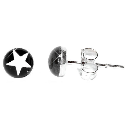 Silberohrstecker Stern Schwarz Weiß Ohrstecker Glas Sterling Silber Unisex Ohrringe Schmuck