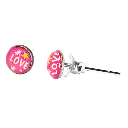 Silberohrstecker Love Schrift Pink Ohrstecker Glas Sterling Silber Damen Ohrringe Schmuck