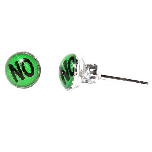 Silberohrstecker Grün NO Schriftzug Ohrstecker Glas Sterling Silber Unisex Ohrringe Schmuck