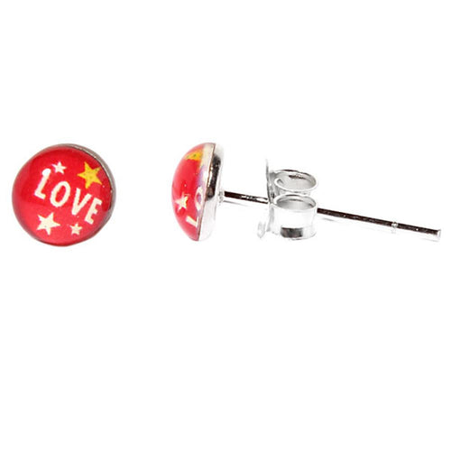 Silberohrstecker Love Schrift Rot Ohrstecker Glas Sterling Silber Damen Ohrringe Schmuck