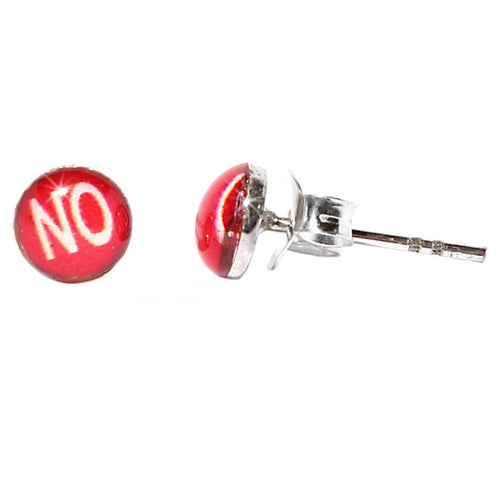 Silberohrstecker NO Schriftzug Rot Ohrstecker Glas Sterling Silber Unisex Ohrringe Schmuck