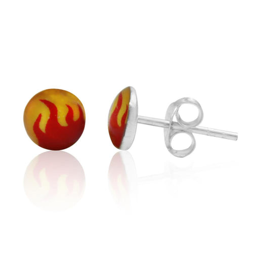 Silberohrstecker Flammen gelb rot Ohrstecker Glas Sterling Silber Unisex Ohrringe Schmuck