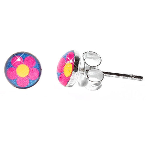 Silberohrstecker Blume Gelb Pink Blau Ohrstecker Glas Sterling Silber Damen Ohrringe Schmuck