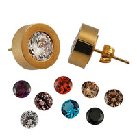 Load image into Gallery viewer, The Steinchen Glitzer Glas Kristall Wechsel Schmuck Glaskristall Damen Ring Ohrstecker Ohrringe feature gold stud earrings with a clear faceted stone plus nine colorful glass crystals for interchangeable style.
