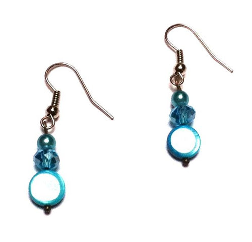 Perlmutt Perlen Glasperlen Ohrringe Ohrhänger Edelstahl Damen Glitzer Schmuck Muschel türkis