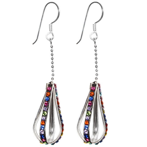 Glitzer Kristall Silberohrringe Tropfen Kette bunt Ohrringe 925er Silber Damen Schmuck