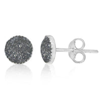 Cargar imagen en el visor de la galería, A pair of Ohrstecker Glitzer silber Resin 925er Sterling Silber Ohrringe für Damen Schmuck, featuring a sparkling dark grey surface, displayed from the front and side.

