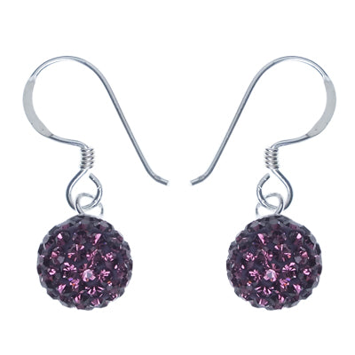 Glitzerkugel dunkel lila Burgundy 8 mm Kristall Ohrringe 925er Silber Damen Glitzer Schmuck Kugel
