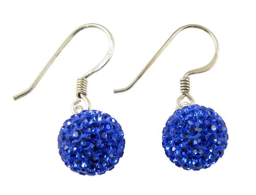 Glitzerkugel safir blau 10 mm Kristall Ohrringe 925er Sterling Silber Damen Glitzer Schmuck Kugel