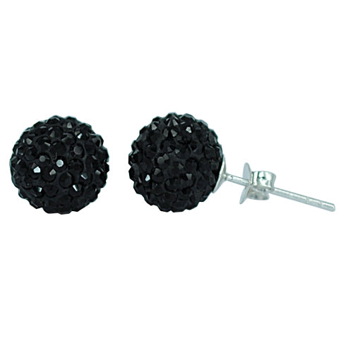Glitzerkugel jet schwarz 10 mm Kristall Ohrstecker Ohrringe 925er Silber Damen Glitzer Schmuck