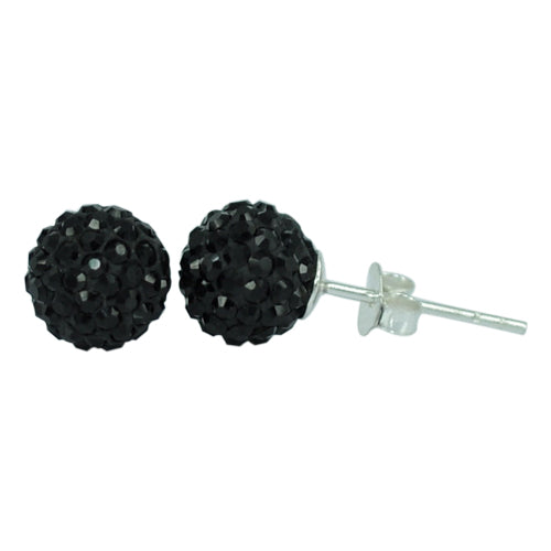 Glitzerkugel jet schwarz 8 mm Kristall Ohrstecker Ohrringe 925er Silber Damen Glitzer Schmuck