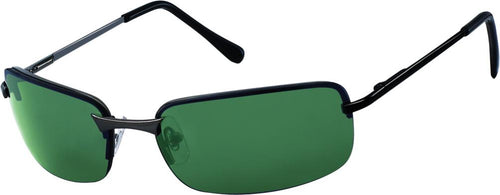 A frameless Sonnenbrille Sportbrille getönt verspiegelt 400UV for men with rectangular green lenses and thin black arms, displayed on a white background.