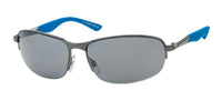 Load image into Gallery viewer, Sonnenbrille sportlich unten frameless schmal 400UV Herren: Rechteckige Sportbrille mit dunklen Gläsern, Metallrahmen und farbigen Bügeln. Klare Nasenpads sorgen für Komfort, UV-Schutz 400 schützt deine Augen bei jeder Aktivität.
